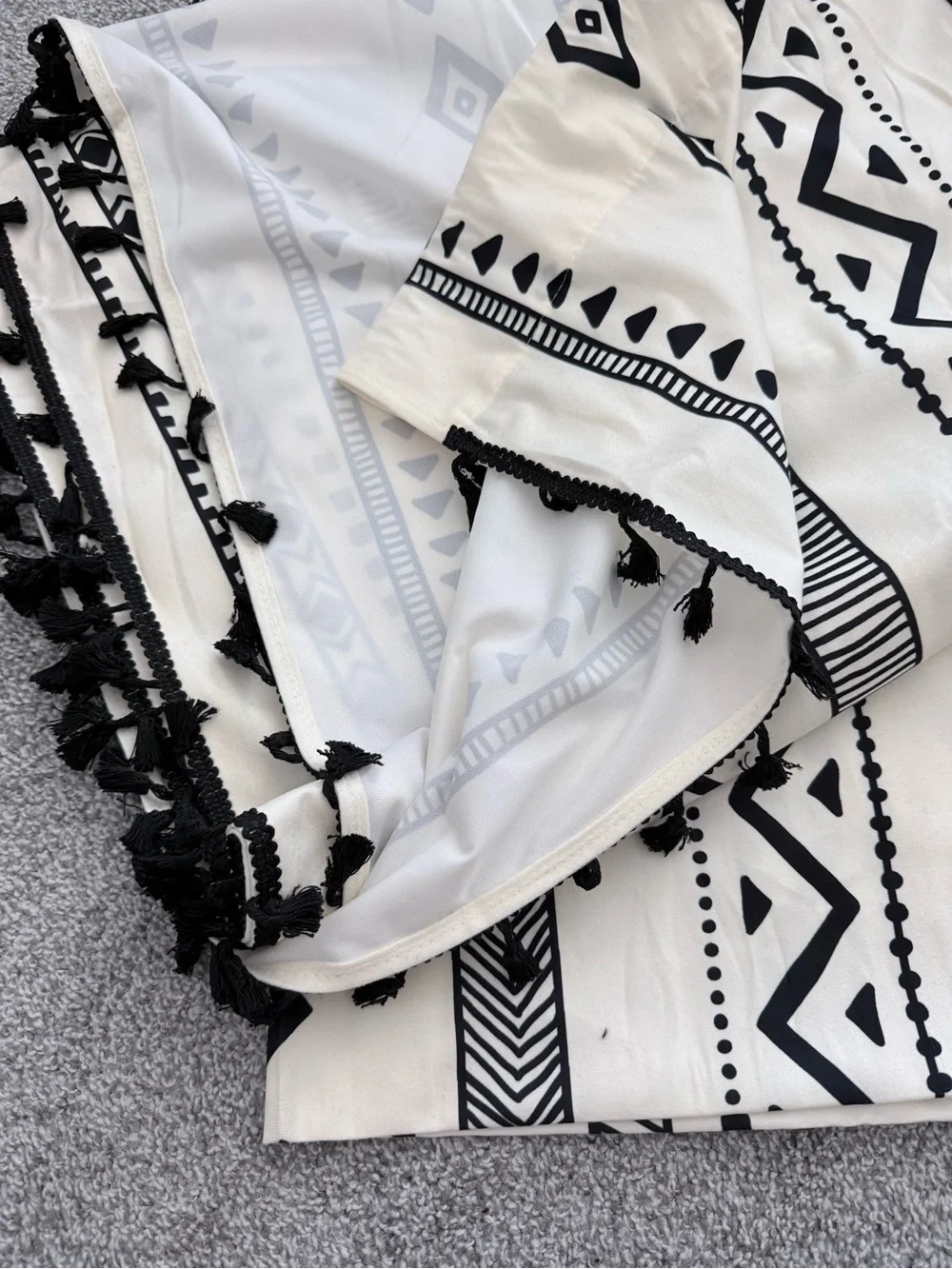 Black & White Geometric Curtains with Tassels 52” x 84” 2 panels